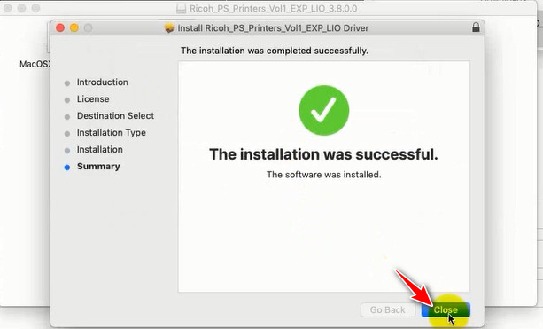 Kết thúc quá trình cài đặt driver máy photocopy cho macbook